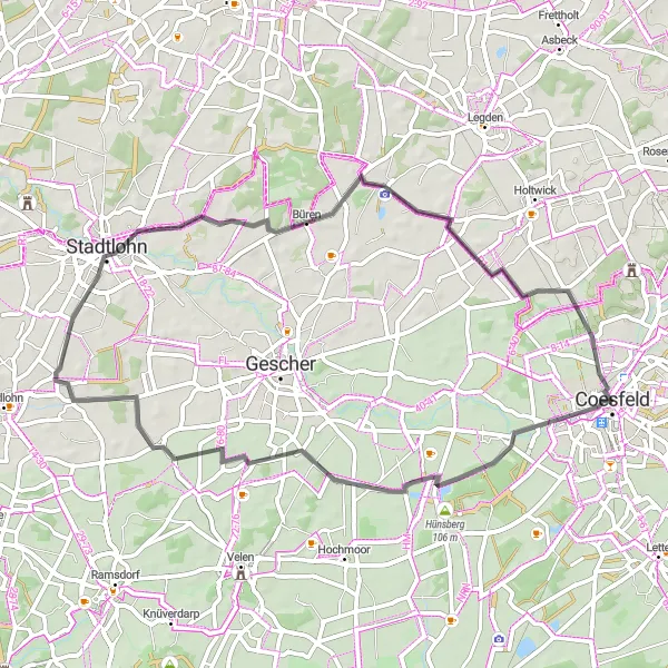 Map miniature of "Lüdinghausen Loop" cycling inspiration in Münster, Germany. Generated by Tarmacs.app cycling route planner