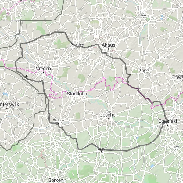 Karten-Miniaturansicht der Radinspiration "Rundtour ab Coesfeld über Hünsberg und Velen" in Münster, Germany. Erstellt vom Tarmacs.app-Routenplaner für Radtouren