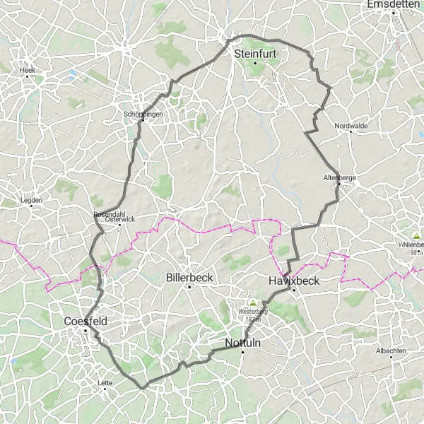 Map miniature of "Burg Ascheberg Tour" cycling inspiration in Münster, Germany. Generated by Tarmacs.app cycling route planner