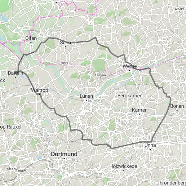 Karten-Miniaturansicht der Radinspiration "Rundtour von Datteln nach Halde Minister Achenbach I/II" in Münster, Germany. Erstellt vom Tarmacs.app-Routenplaner für Radtouren