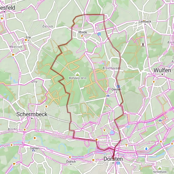 Karten-Miniaturansicht der Radinspiration "Gravel-Abenteuer im Ruhrgebiet" in Münster, Germany. Erstellt vom Tarmacs.app-Routenplaner für Radtouren