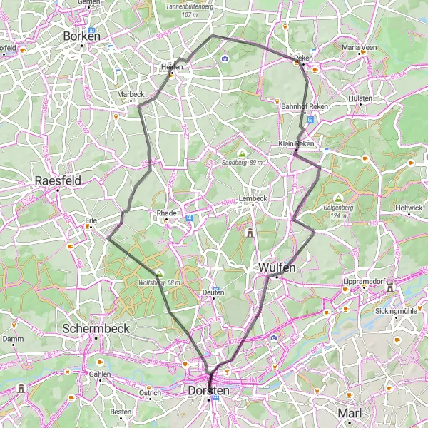 Karten-Miniaturansicht der Radinspiration "Erlebnisreiche Strecke durch das nördliche Münsterland" in Münster, Germany. Erstellt vom Tarmacs.app-Routenplaner für Radtouren