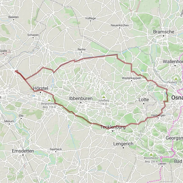 Map miniature of "Rolling Hills Gravel Ride" cycling inspiration in Münster, Germany. Generated by Tarmacs.app cycling route planner