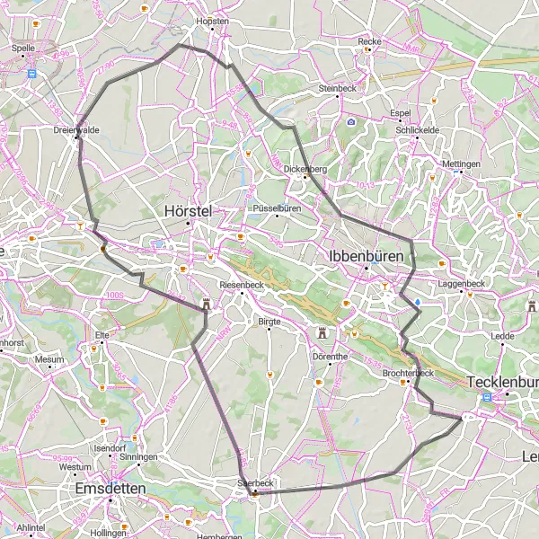 Map miniature of "Discover the Natural Beauty of Dreierwalde" cycling inspiration in Münster, Germany. Generated by Tarmacs.app cycling route planner