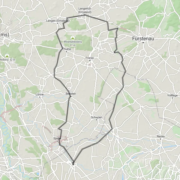 Map miniature of "Explore the Cultural Heritage of Dreierwalde" cycling inspiration in Münster, Germany. Generated by Tarmacs.app cycling route planner