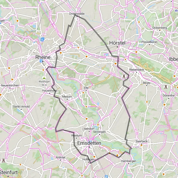 Karten-Miniaturansicht der Radinspiration "Radtour von Dreierwalde nach Gellendorf" in Münster, Germany. Erstellt vom Tarmacs.app-Routenplaner für Radtouren