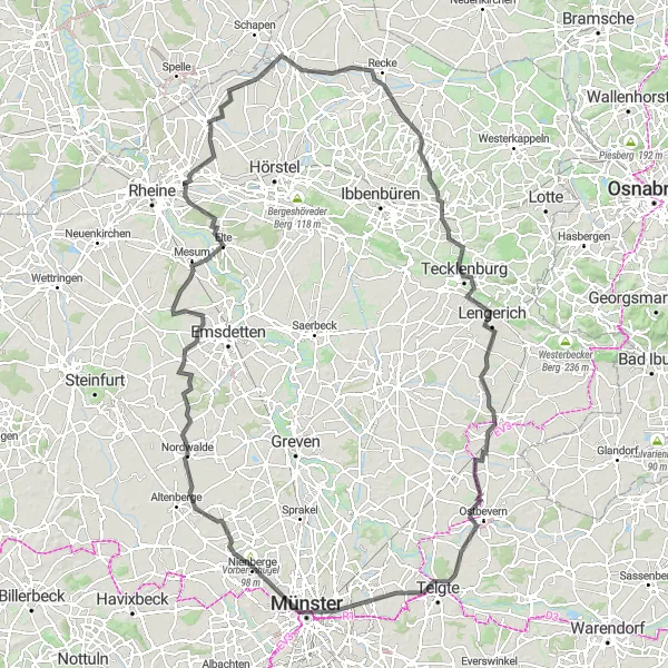 Map miniature of "Münster Loop" cycling inspiration in Münster, Germany. Generated by Tarmacs.app cycling route planner