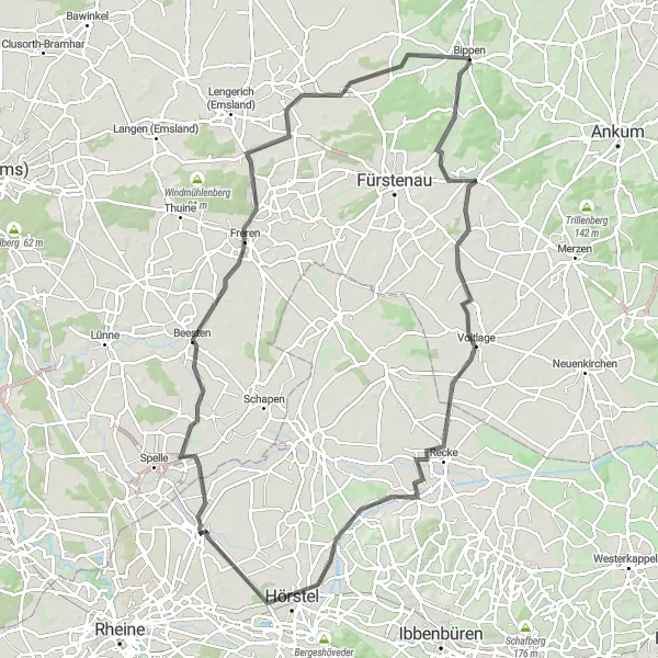 Map miniature of "Nature and History Road Trip" cycling inspiration in Münster, Germany. Generated by Tarmacs.app cycling route planner