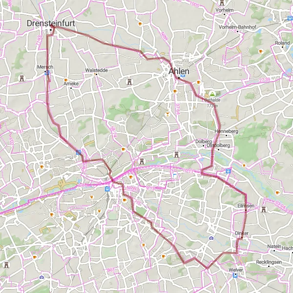 Map miniature of "Ahlen-Hamm Scenic Gravel Route" cycling inspiration in Münster, Germany. Generated by Tarmacs.app cycling route planner