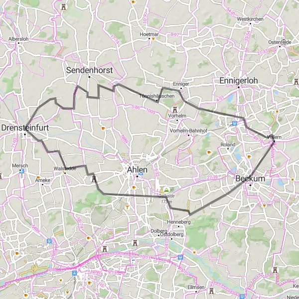 Map miniature of "Steinfurt-Beckum Road Adventure" cycling inspiration in Münster, Germany. Generated by Tarmacs.app cycling route planner