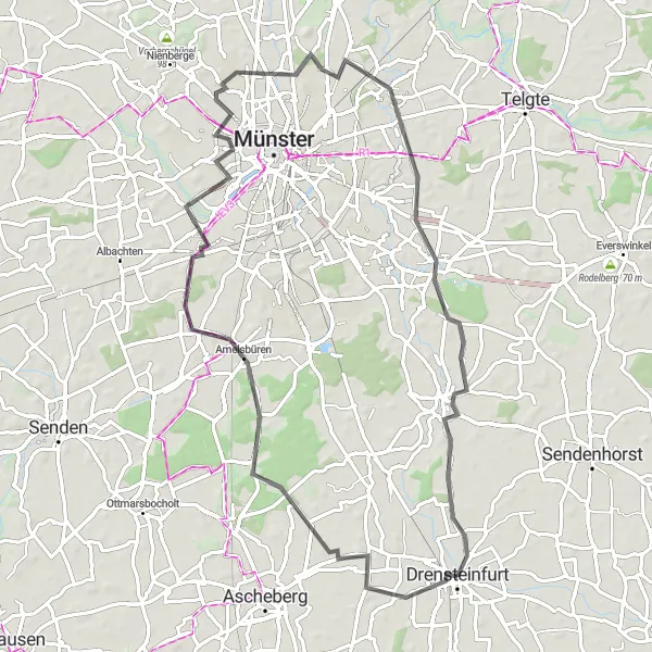 Map miniature of "The Drifting Hills" cycling inspiration in Münster, Germany. Generated by Tarmacs.app cycling route planner