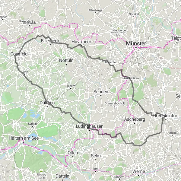 Karten-Miniaturansicht der Radinspiration "Schlösser und Burgen Tour" in Münster, Germany. Erstellt vom Tarmacs.app-Routenplaner für Radtouren