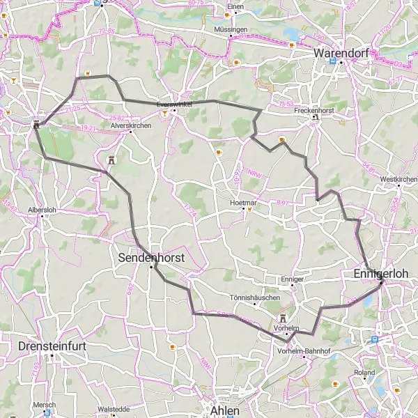 Map miniature of "Ennigerloh Scenic Route" cycling inspiration in Münster, Germany. Generated by Tarmacs.app cycling route planner