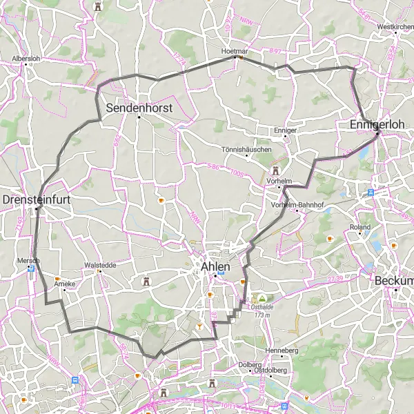 Map miniature of "Vorhelm and Alte Brennerei Schwake Loop" cycling inspiration in Münster, Germany. Generated by Tarmacs.app cycling route planner