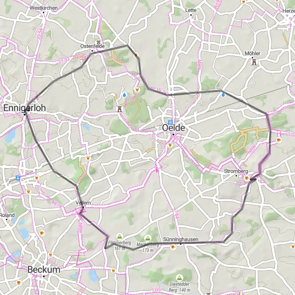Map miniature of "Haus Vornholz and Ennigerloh Windmill Loop" cycling inspiration in Münster, Germany. Generated by Tarmacs.app cycling route planner