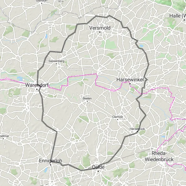 Map miniature of "Ennigerloh Road Route" cycling inspiration in Münster, Germany. Generated by Tarmacs.app cycling route planner