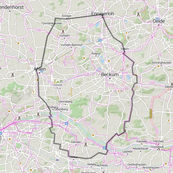 Map miniature of "Ennigerloh Countryside Route" cycling inspiration in Münster, Germany. Generated by Tarmacs.app cycling route planner