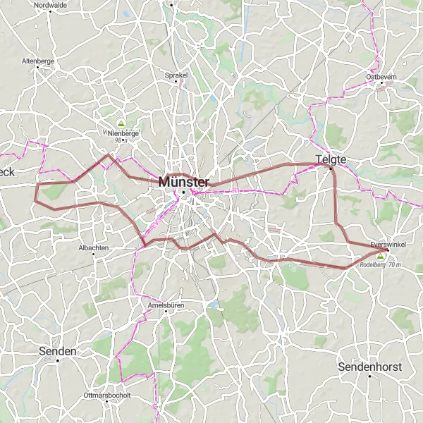 Karten-Miniaturansicht der Radinspiration "Abenteuerliche Schottertour rund um Everswinkel" in Münster, Germany. Erstellt vom Tarmacs.app-Routenplaner für Radtouren