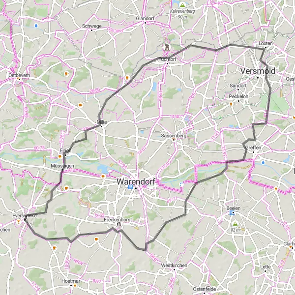 Map miniature of "Exploring Versmold and Füchtorf" cycling inspiration in Münster, Germany. Generated by Tarmacs.app cycling route planner