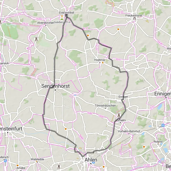 Map miniature of "Ahlen Tour" cycling inspiration in Münster, Germany. Generated by Tarmacs.app cycling route planner