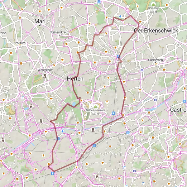 Map miniature of "Gelsenkirchen - Münster Gravel Adventure" cycling inspiration in Münster, Germany. Generated by Tarmacs.app cycling route planner