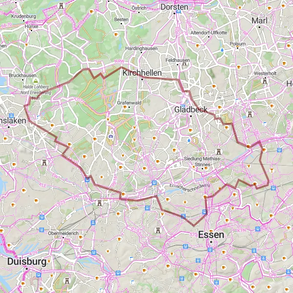Karten-Miniaturansicht der Radinspiration "Radroute um Gelsenkirchen - Industriekultur entdecken" in Münster, Germany. Erstellt vom Tarmacs.app-Routenplaner für Radtouren