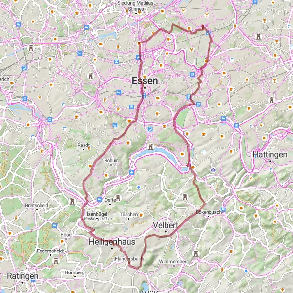Map miniature of "Gelsenkirchen to Münster Gravel Adventure" cycling inspiration in Münster, Germany. Generated by Tarmacs.app cycling route planner