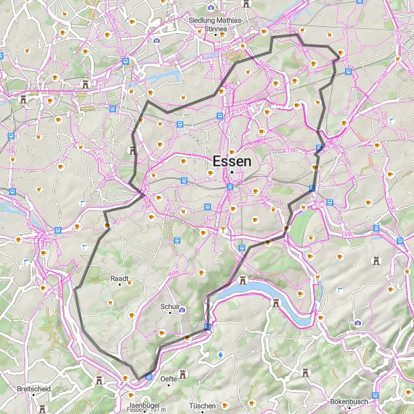 Karten-Miniaturansicht der Radinspiration "Road-Tour durch das östliche Ruhrgebiet" in Münster, Germany. Erstellt vom Tarmacs.app-Routenplaner für Radtouren