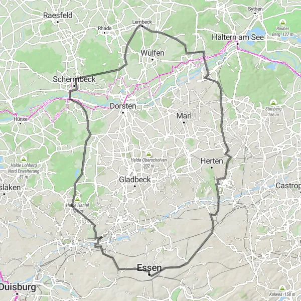 Karten-Miniaturansicht der Radinspiration "Radtour um Gelsenkirchen - Natur und Abenteuer erleben" in Münster, Germany. Erstellt vom Tarmacs.app-Routenplaner für Radtouren