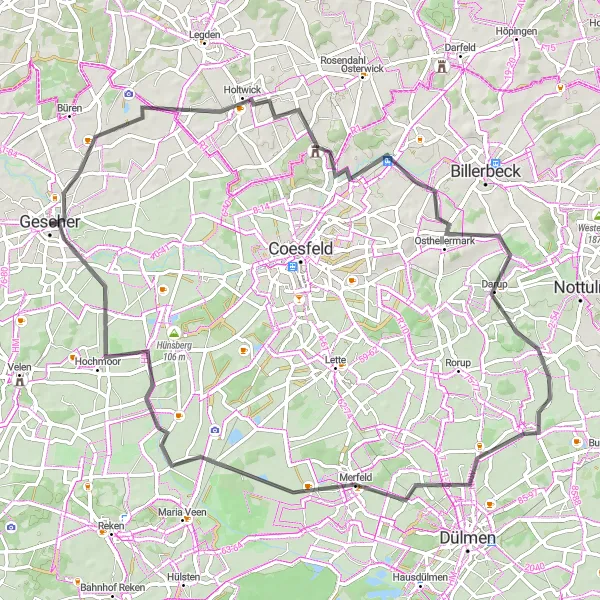 Map miniature of "The Varlar Castle Loop" cycling inspiration in Münster, Germany. Generated by Tarmacs.app cycling route planner