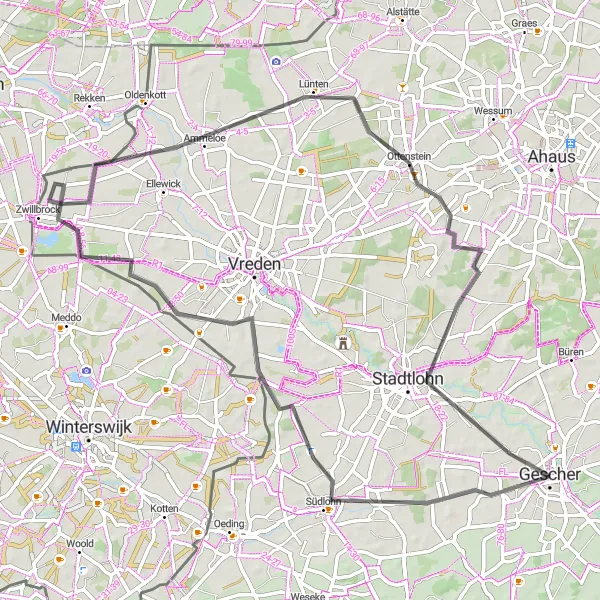 Map miniature of "The Sudlohn Road Adventure" cycling inspiration in Münster, Germany. Generated by Tarmacs.app cycling route planner
