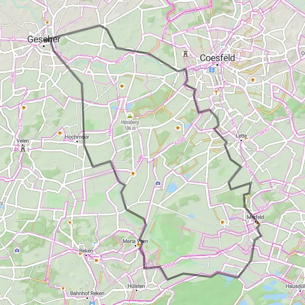 Map miniature of "Münster Road Loop" cycling inspiration in Münster, Germany. Generated by Tarmacs.app cycling route planner