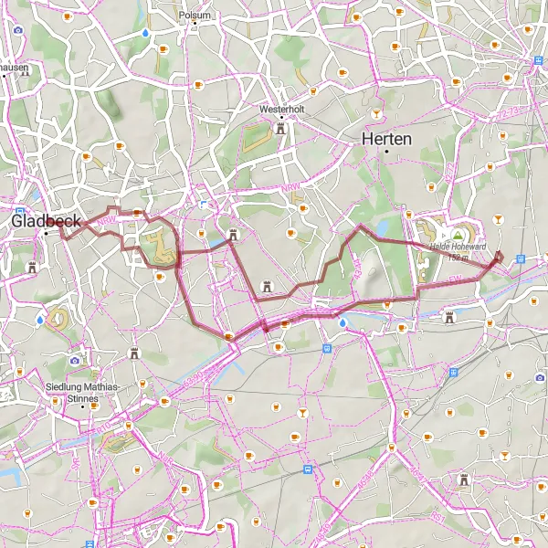 Karten-Miniaturansicht der Radinspiration "Erkunden Sie die Halde Hoppenbruch Route" in Münster, Germany. Erstellt vom Tarmacs.app-Routenplaner für Radtouren