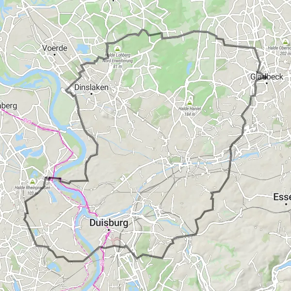 Map miniature of "Exploring Gladbeck's Remarkable Road Routes" cycling inspiration in Münster, Germany. Generated by Tarmacs.app cycling route planner