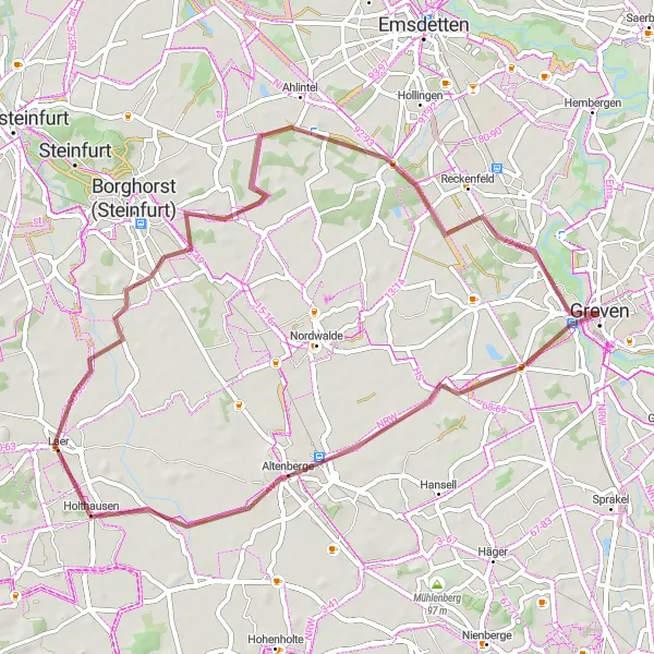 Map miniature of "Altenberge Gravel Loop" cycling inspiration in Münster, Germany. Generated by Tarmacs.app cycling route planner