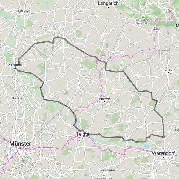 Map miniature of "Airport-Terrasse Loop" cycling inspiration in Münster, Germany. Generated by Tarmacs.app cycling route planner