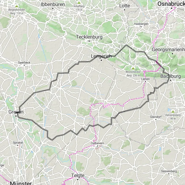 Karten-Miniaturansicht der Radinspiration "Herausfordernde Hügel und malerische Dörfer" in Münster, Germany. Erstellt vom Tarmacs.app-Routenplaner für Radtouren