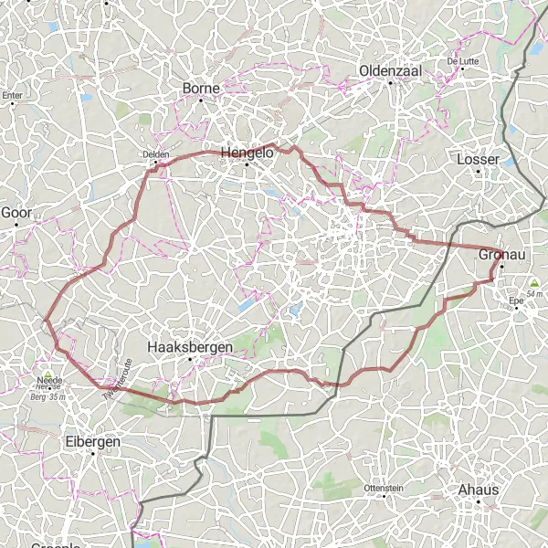 Map miniature of "Gronau to Glanerbrug Gravel Route" cycling inspiration in Münster, Germany. Generated by Tarmacs.app cycling route planner