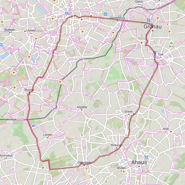 Karten-Miniaturansicht der Radinspiration "Entspannte Gravelroute von Gronau nach Glanerbrug" in Münster, Germany. Erstellt vom Tarmacs.app-Routenplaner für Radtouren