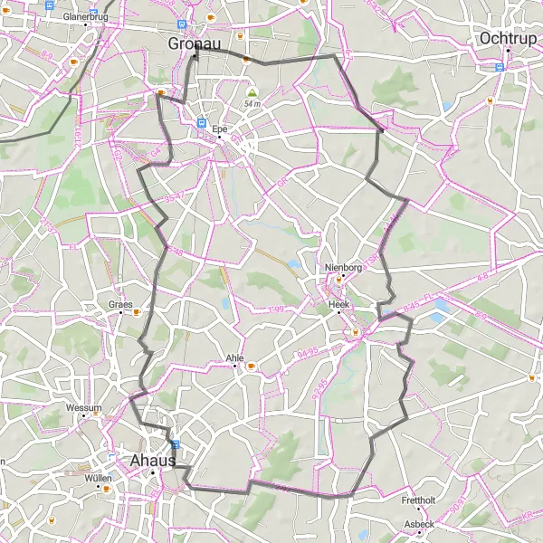 Map miniature of "Ahaus Road Route" cycling inspiration in Münster, Germany. Generated by Tarmacs.app cycling route planner