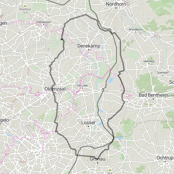 Map miniature of "Gronau to Gildehaus Road Route" cycling inspiration in Münster, Germany. Generated by Tarmacs.app cycling route planner