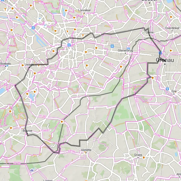 Map miniature of "Gronau to Usselo Road Route" cycling inspiration in Münster, Germany. Generated by Tarmacs.app cycling route planner