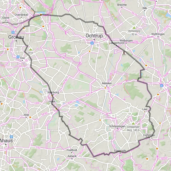 Map miniature of "Langenhorst Road Route" cycling inspiration in Münster, Germany. Generated by Tarmacs.app cycling route planner