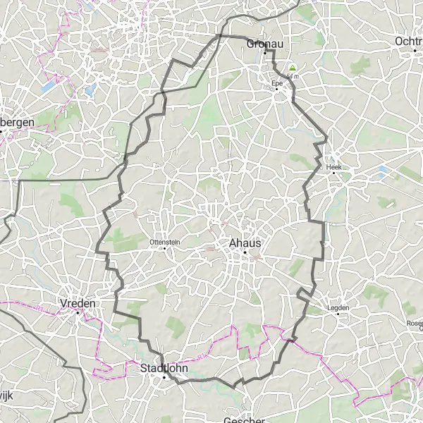 Map miniature of "Wichum Road Route" cycling inspiration in Münster, Germany. Generated by Tarmacs.app cycling route planner