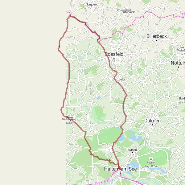 Map miniature of "The Melchenberg Challenge" cycling inspiration in Münster, Germany. Generated by Tarmacs.app cycling route planner