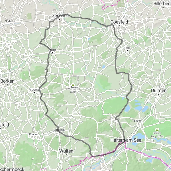 Karten-Miniaturansicht der Radinspiration "Rundfahrt Lippramsdorf - Gescher" in Münster, Germany. Erstellt vom Tarmacs.app-Routenplaner für Radtouren