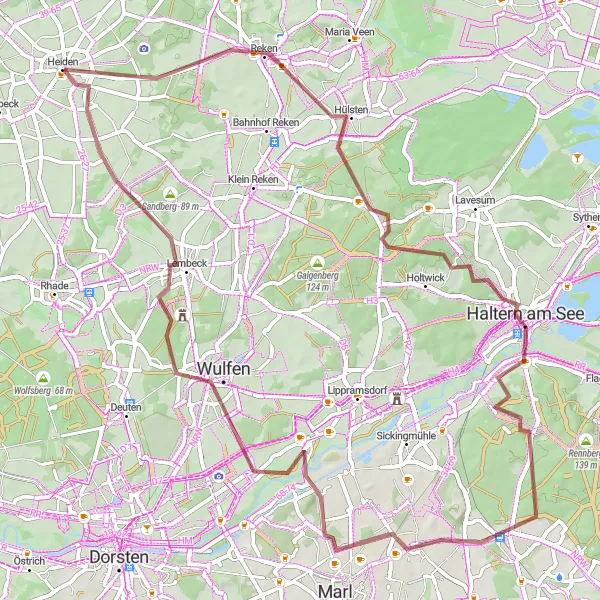 Map miniature of "Heiden Gravel Adventure" cycling inspiration in Münster, Germany. Generated by Tarmacs.app cycling route planner