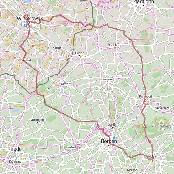 Map miniature of "Heiden Countryside Ride" cycling inspiration in Münster, Germany. Generated by Tarmacs.app cycling route planner