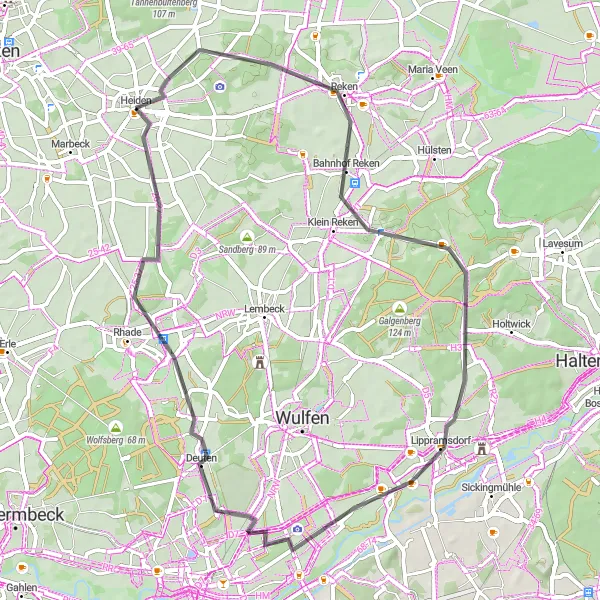 Map miniature of "Melchenberg and Tüshausmühle Loop" cycling inspiration in Münster, Germany. Generated by Tarmacs.app cycling route planner