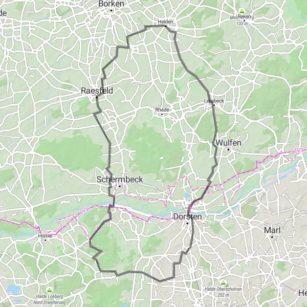 Map miniature of "Lembeck Castle and Marbeck Scenic Road Ride" cycling inspiration in Münster, Germany. Generated by Tarmacs.app cycling route planner